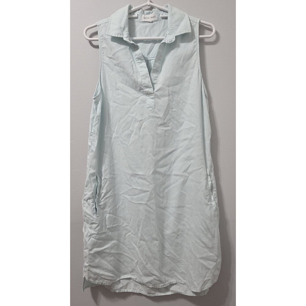 Bella Dahl Sleeveless Dress Small Mint Blue Tencel A-Line Pockets Coastal Beach